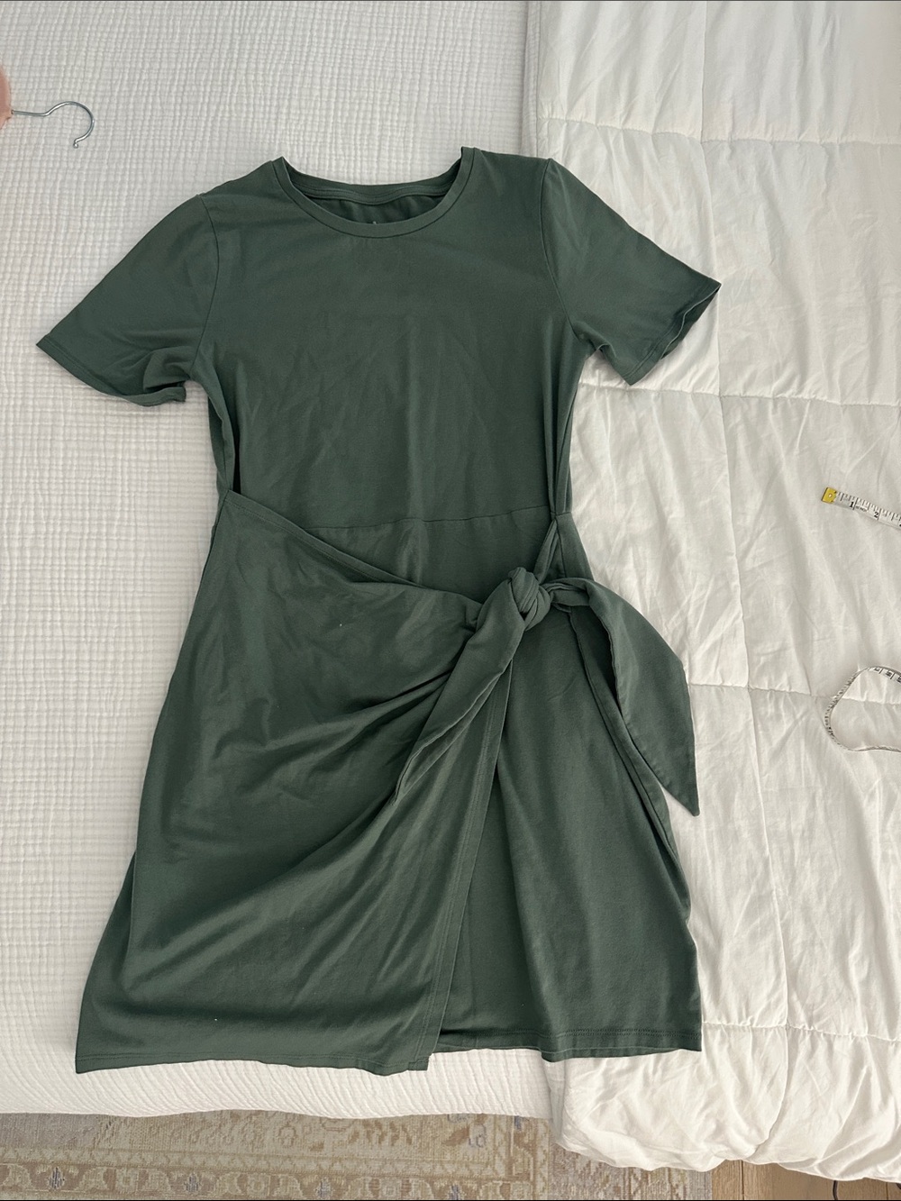 Women's Dark Green Tie-Front Short Sleeve Dress